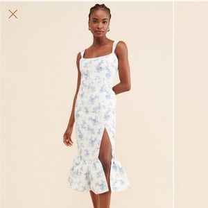 Sachin & Babi Eliza Blue and White Toile Print Midi Dress Size 2